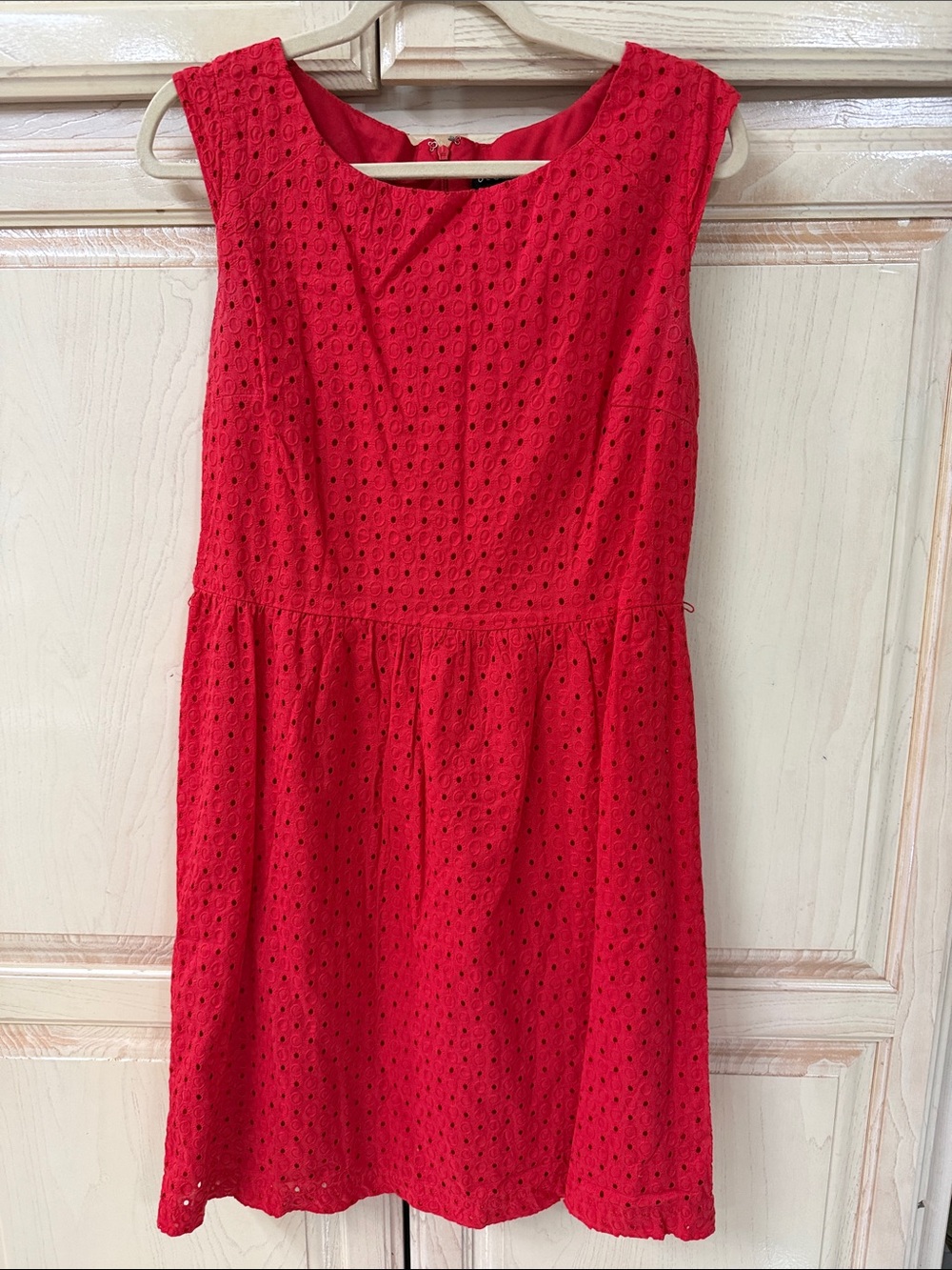 George Red Eyelet Sleeveless Mini Dress